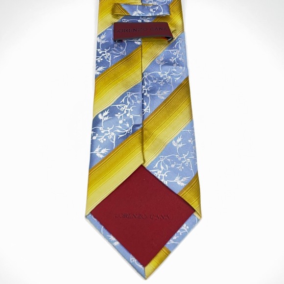 Light Blue Yellow Diagonal Striped Lorenzo Cana Tie Silk Hand Made Necktie - Picture 11 of 12